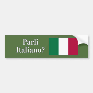 Autocollant De Voiture Parlez-vous italien ? en italien. Drapeau wf