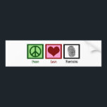 Autocollant De Voiture Peace Love Forensics<br><div class="desc">Si vous trouvez la science légale fascinante,  c'est le design parfait. Il comporte un signe de paix,  un coeur et une empreinte digitale.</div>