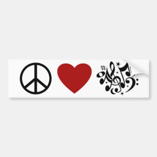 Autocollant De Voiture Peace Love Harmony Red Heart Black Notes musicales