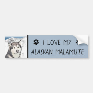 Autocollant De Voiture Peinture de malamut en Alaska - jolie art original