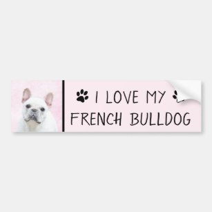 Autocollant De Voiture Peinture française de Bulldog (Crème/Blanc) - Art 