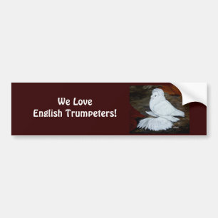 Autocollant De Voiture Pigeon trompette anglais blanc