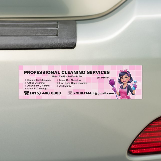 Autocollant De Voiture Pink Maid Janitorial Lady House Cleaning Service (En voiture)