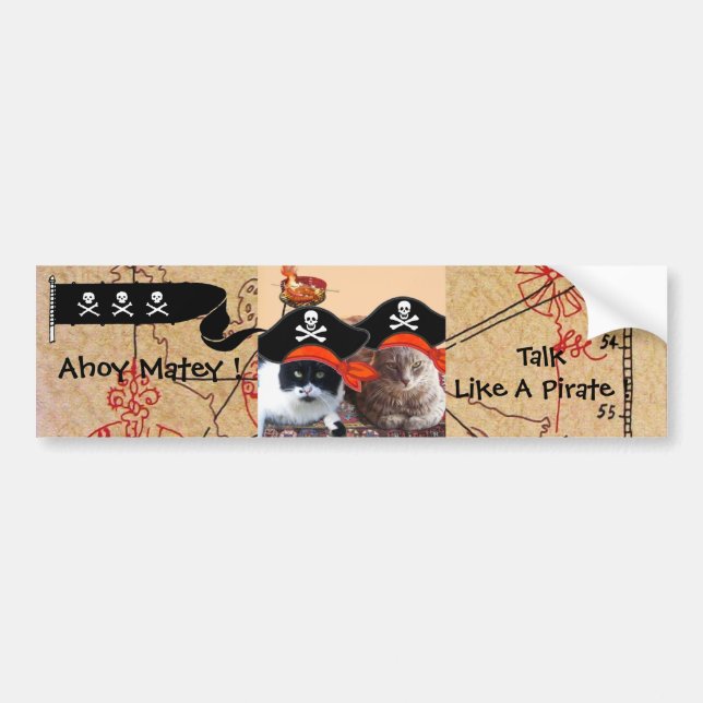 AUTOCOLLANT DE VOITURE PIRATE CATS PIRATES PIRATES ANCIENS CARTES DE TRÉS (Devant)