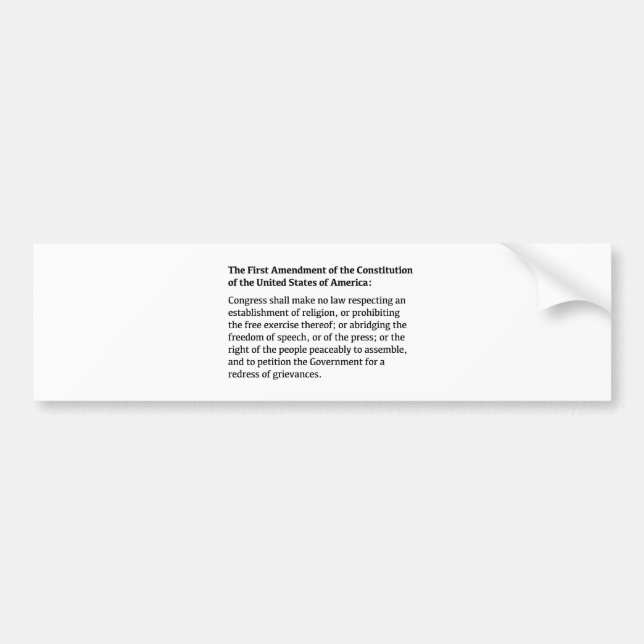 Autocollant De Voiture Premier amendement de la Constitution (Devant)