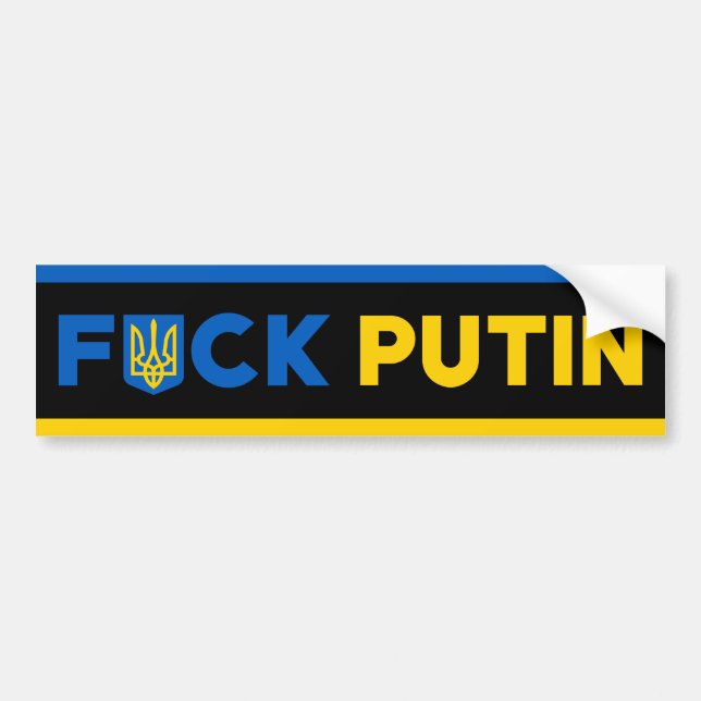Autocollant De Voiture Puck s'oppose à Poutine drapeau ukrainien ukrainie (Devant)