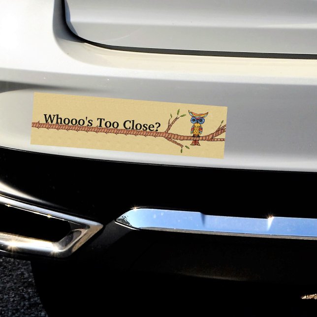Autocollant De Voiture Qui est trop proche Fancy Owl Branch (Colourful abstract owl sitting on tree branch on tan Who's Too Close bumper sticker for your car.)
