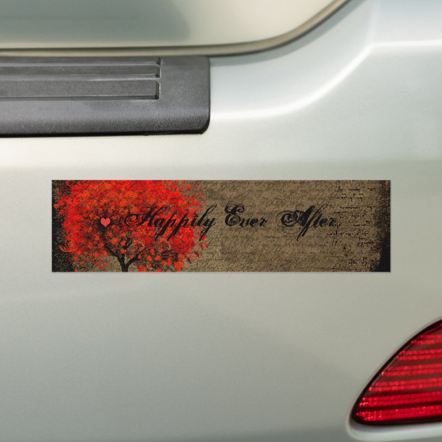 Autocollant De Voiture Red Heart Leafed Tree Just Married Bumper Sticker (En voiture)