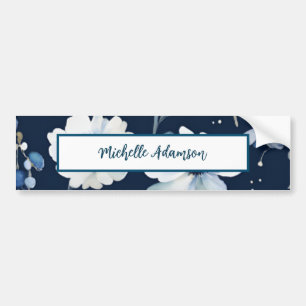 Autocollant De Voiture Rétro Élégant Fleurs Bleues Blanches Simples