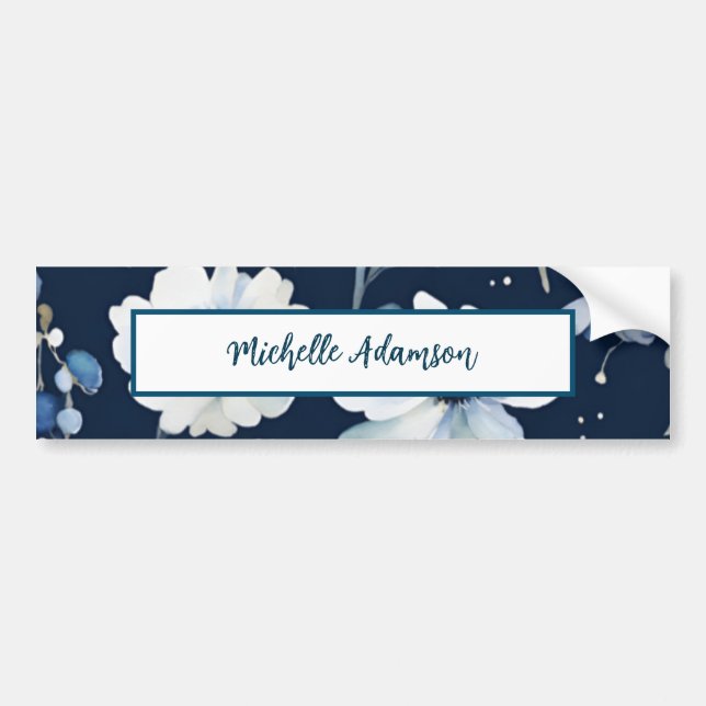Autocollant De Voiture Rétro Élégant Fleurs Bleues Blanches Simples (Devant)