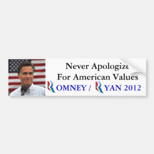 Autocollant De Voiture Romney/Ryan 2012 ne font jamais des excuses pour