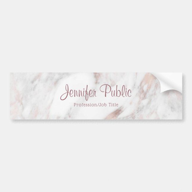 Autocollant De Voiture Rose Gold Marble Modèle manuscrit de script (Devant)