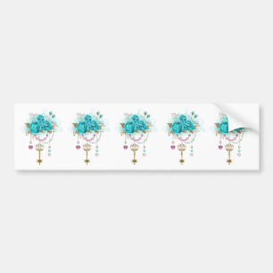 Autocollant De Voiture Roses turquoise avec touches