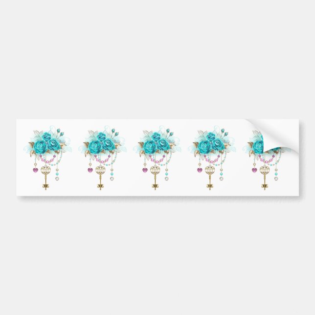 Autocollant De Voiture Roses turquoise avec touches (Devant)