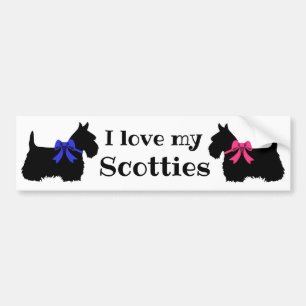 Autocollant De Voiture Scottish Terrier, j'aime mes Scotties, avec arc