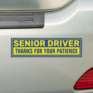 Autocollant De Voiture Senior Driver Thanks For Your Patience Yellow Blue