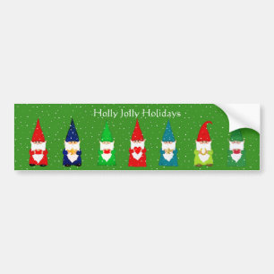 Autocollant De Voiture Seven Christmas Gnomes on Green Bumper Sticker