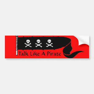 AUTOCOLLANT DE VOITURE SKULLS AND CROSSED BONES RED BLACK PIRATE FLAG