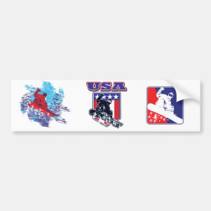 Autocollant De Voiture Snowboardeur USA