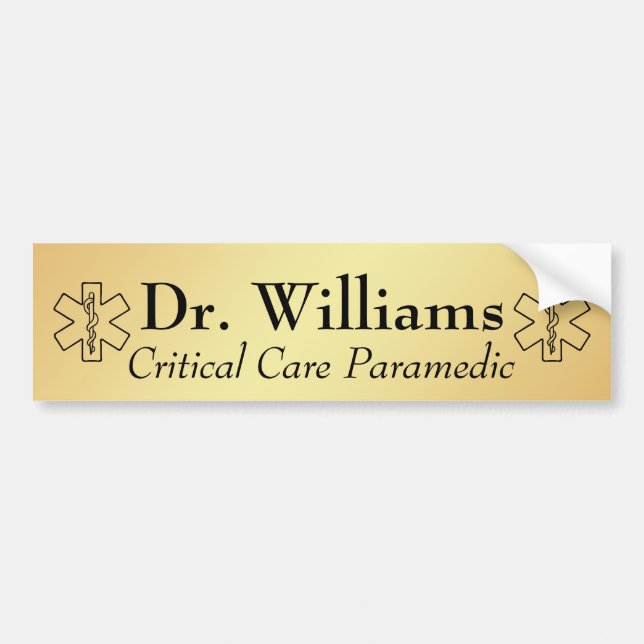 Autocollant De Voiture Star of Life EMT Paramedic Personalized EMS Gold (Devant)