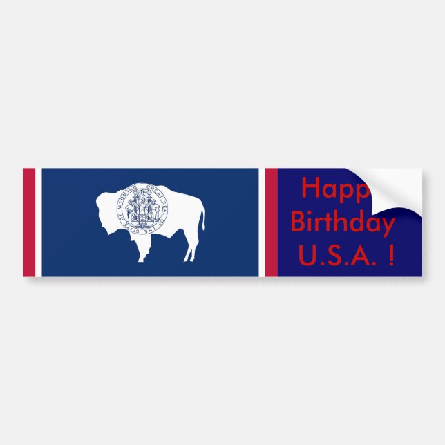 Autocollant De Voiture Sticker Drapeau du Wyoming, Joyeux Anniversaire U. (Devant)