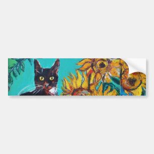 AUTOCOLLANT DE VOITURE SUNFLOWERS WITH CAT