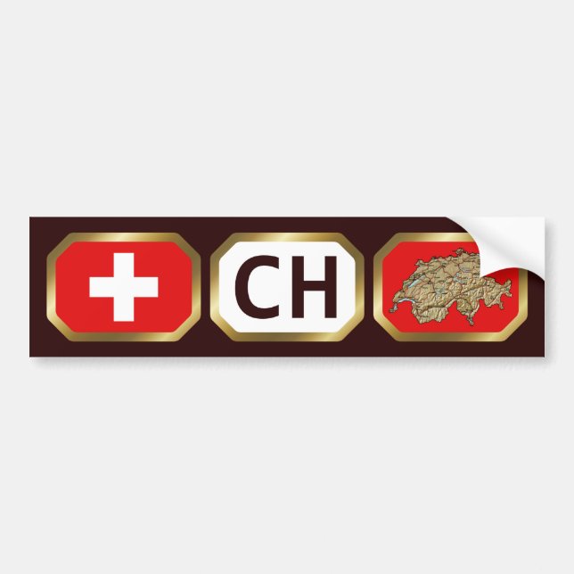 Autocollant De Voiture Switzerland Flag Map Code Bumper Sticker (Devant)