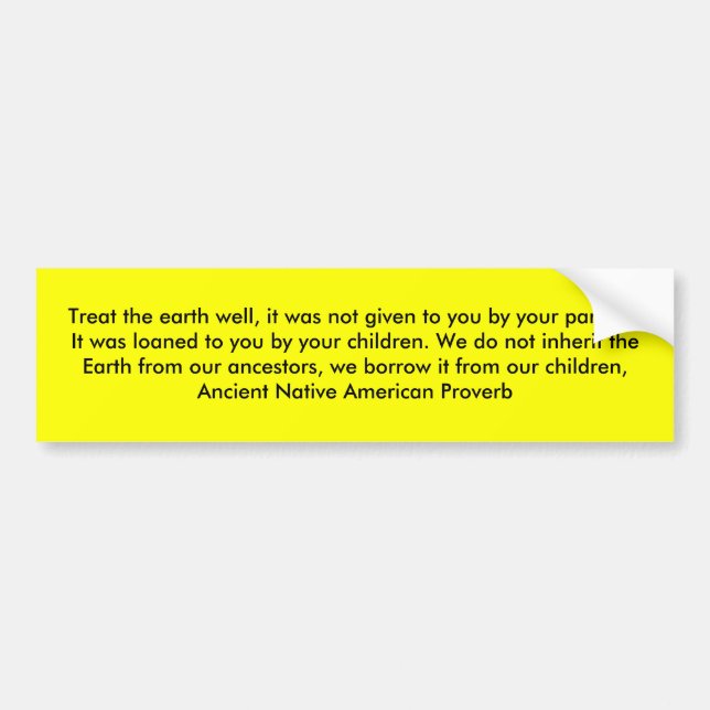 Autocollant De Voiture Traitez la terre bien, il ne vous a pas été donné (Devant)