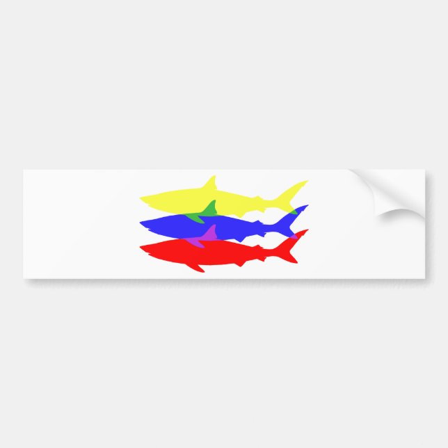 Autocollant De Voiture Trois requins colorés (Devant)