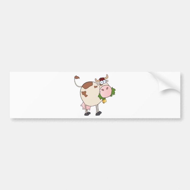 Autocollant De Voiture Vache à bande dessinée mangeant l'herbe (Devant)