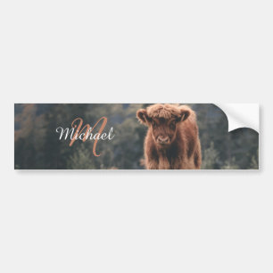 Autocollant De Voiture Vache de Highland calvaire herbe d'automne monogra