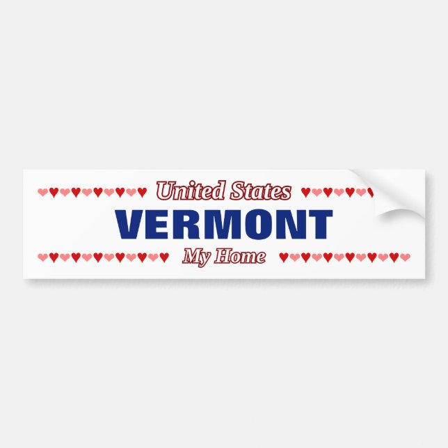 Autocollant De Voiture VERMONT - Ma maison - États-Unis; Coeurs (Devant)