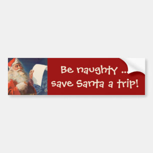 Autocollant De Voiture Vintage Christmas, Père Noël Naughty Nice Liste