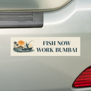 Autocollant De Voiture Vintage Rétro Beige Poisson Maintenant Travail Bum