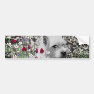 Autocollant De Voiture Violette en fleurs - chien blanc de Westie