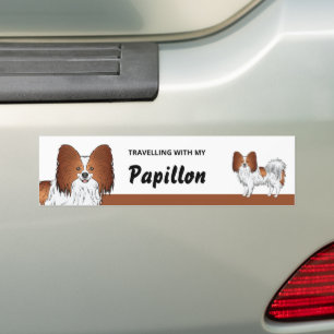 Autocollant De Voiture Voyager avec mon chien Papillon rouge et blanc