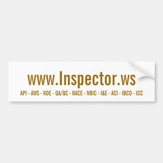 Autocollant De Voiture www.Inspector.ws, api - AWS - NDE - QA/QC - le (Devant)