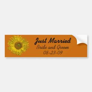 Autocollant De Voiture Yellow Sunflower on Orange Just Married Wedding