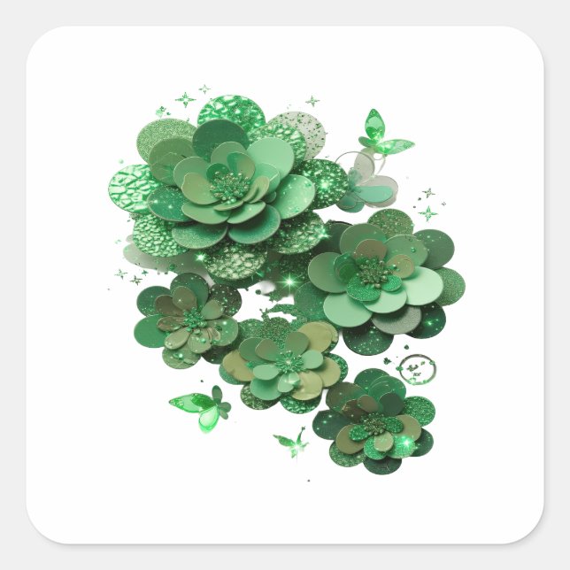 Autocollant décolable vert GREEN FLORAL FANTASY Ar (Devant)
