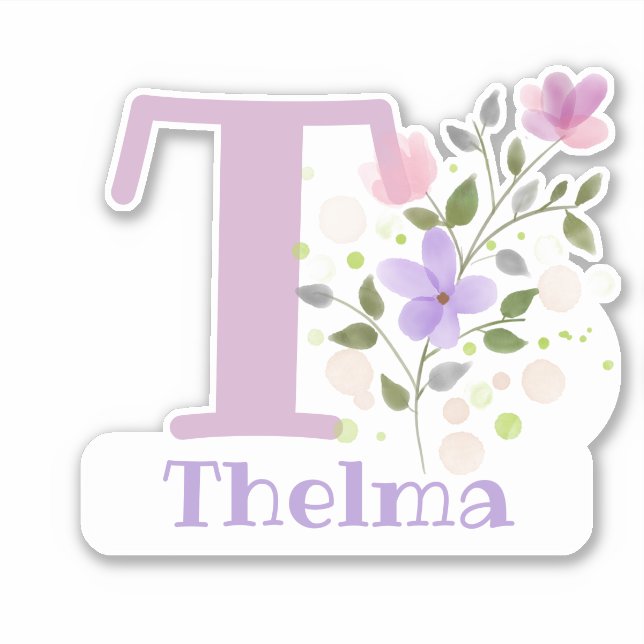 Autocollant découpé avec le nom Thelma avec la let (Devant)