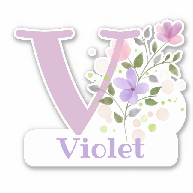 Autocollant découpé avec le nom Violet avec la let (Devant)
