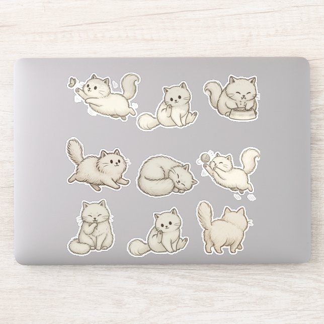 Autocollant découpé personnalisé Chat Fluffy  (Ordinateur)