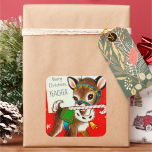 Autocollant d'enseignant de rennes de Noël rétro v