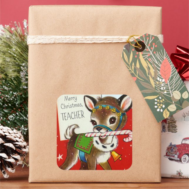 Autocollant d'enseignant de rennes de Noël rétro v (vacances)