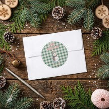 Autocollant d'enveloppe de Noël à carreaux verts |