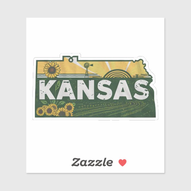 Autocollant d'État du Kansas Retro (Feuille)