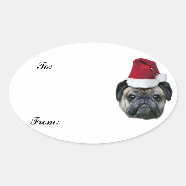 autocollant d'étiquette cadeau de carlin de Noël (Devant)