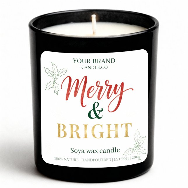 Autocollant d'étiquette de bougie de Noël Merry &  (Créateur téléchargé)
