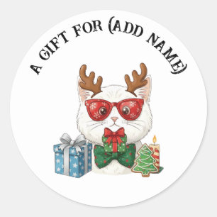 Autocollant d'étiquette de cadeau de chat de Noël