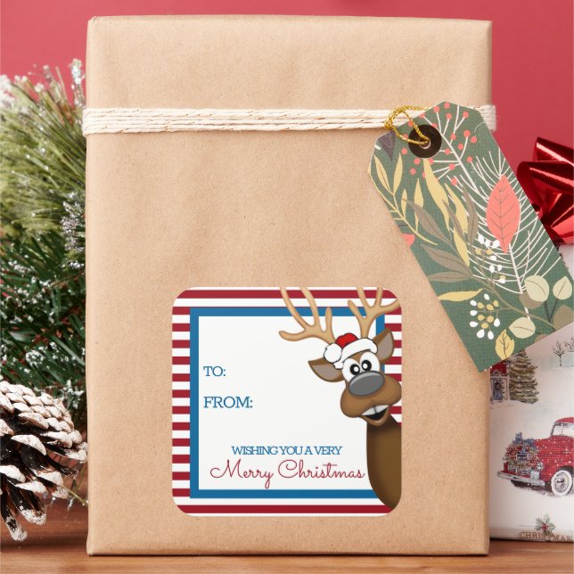 Autocollant d'étiquette de cadeau de renne de Noël (vacances)